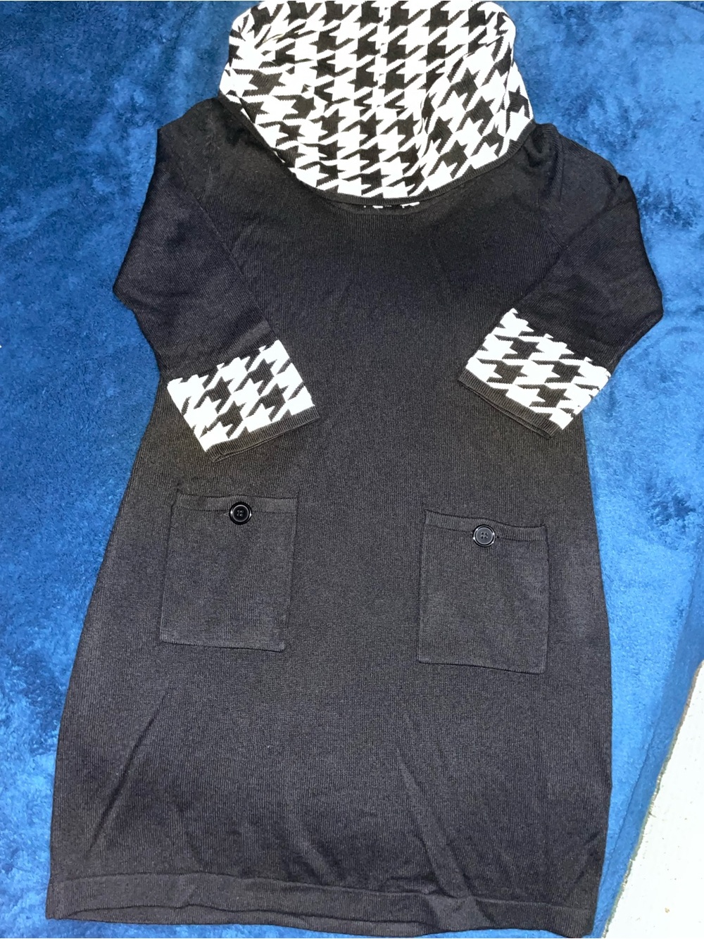 Black Mini Dress with Houndstooth Trim